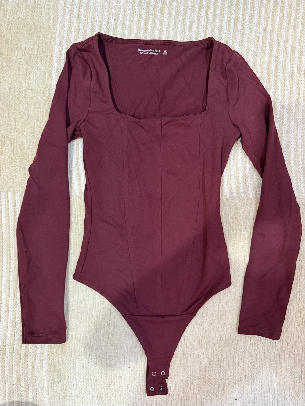 Abercrombie & Fitch Wine Long-Sleeve Square-Neck Bodysuit